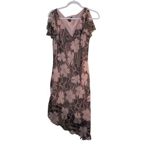 Faith Love & Passion Pink/Brown Floral Asymmetric Split-Sleeve V-Neck Dress 12